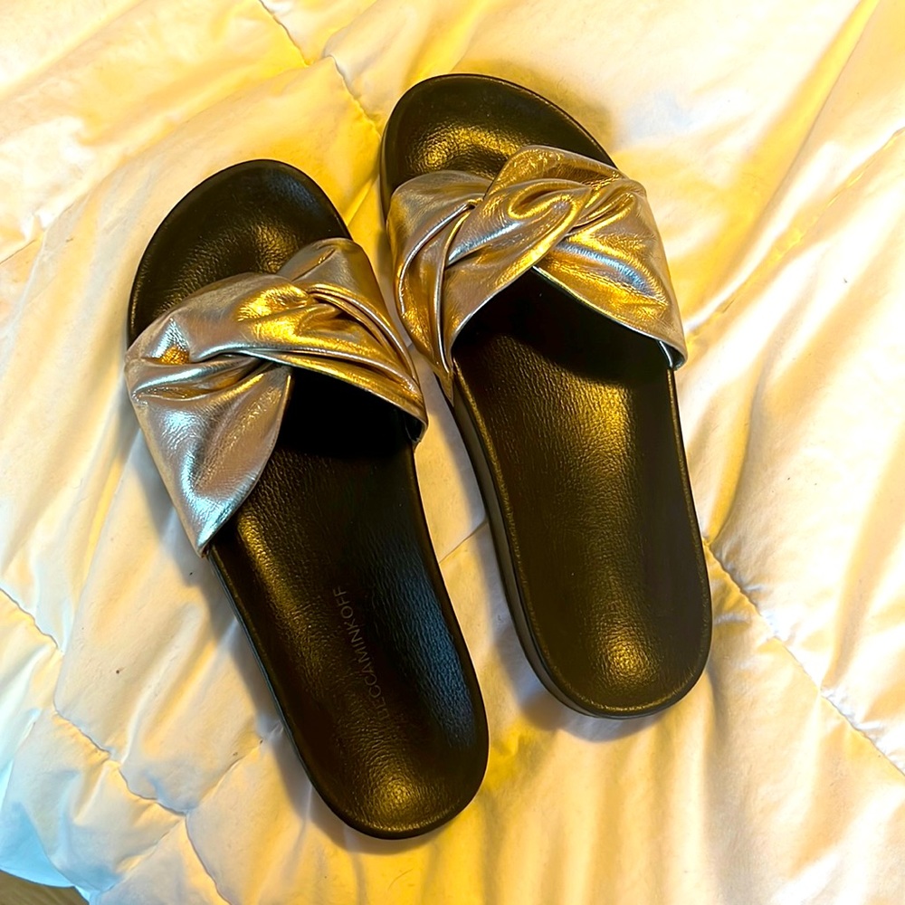 Gold + Black Rebecca Minkoff slides size 9.5